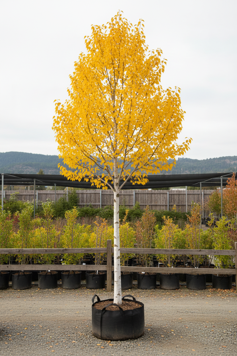 City Slicker Birch tree form showing full tree with brilliant white bark and upright pyramidal habit