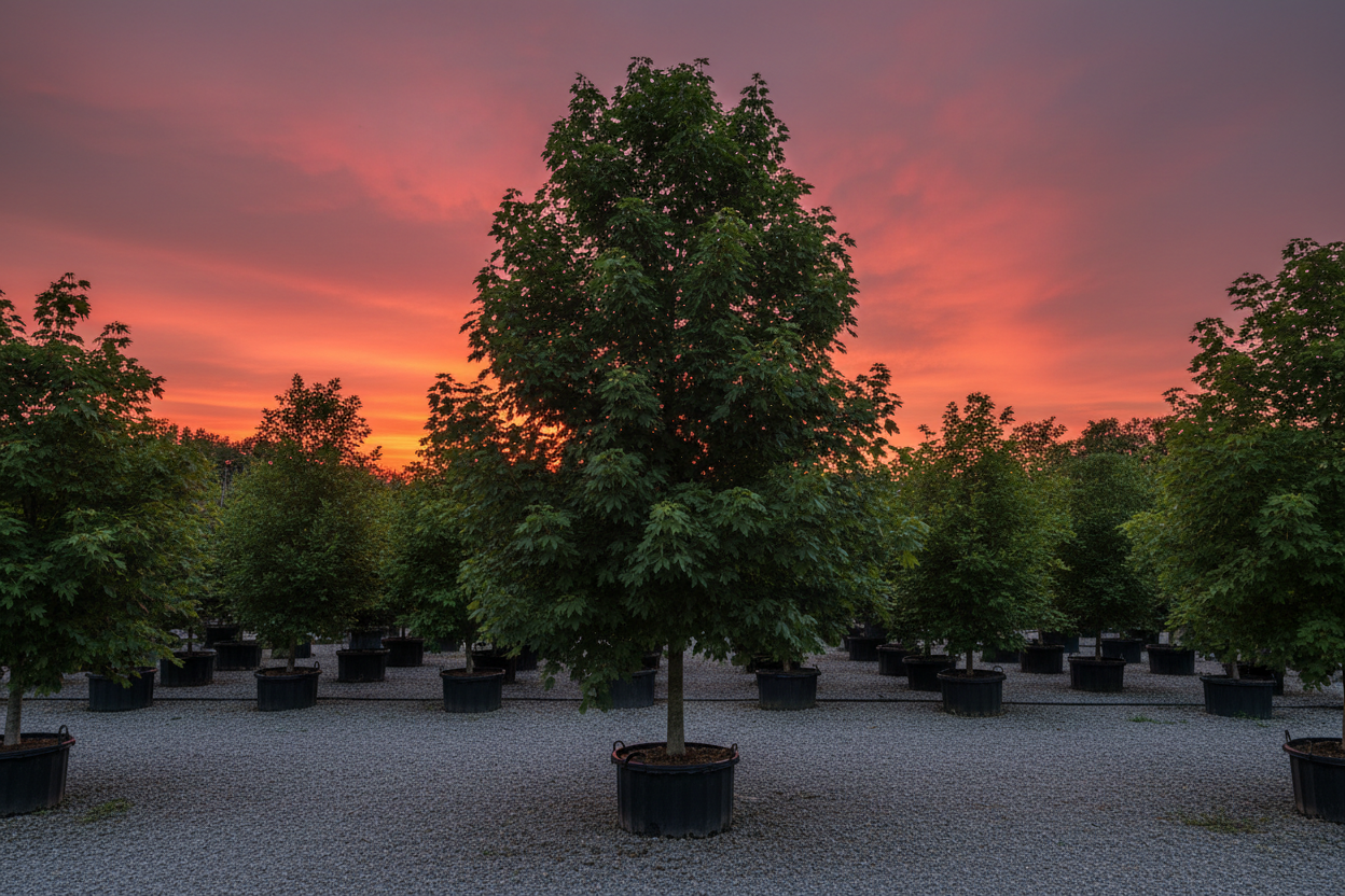 Red Sunset Red Maple tree nursery stock photo