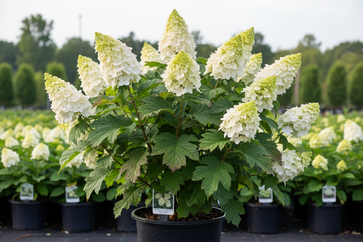 Toy Soldier Oakleaf Hydrangea nursery stock photo
