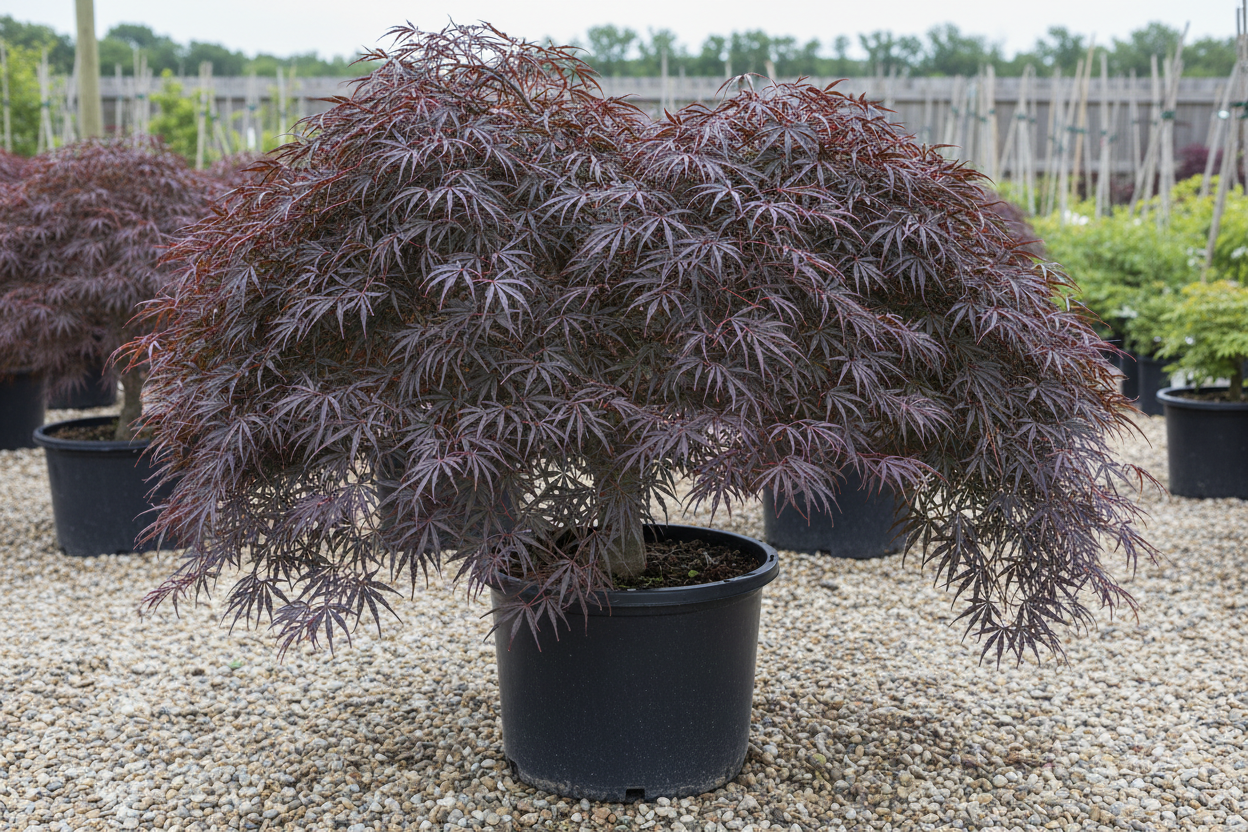Tamukeyama weeping Japanese maple nursery stock photo