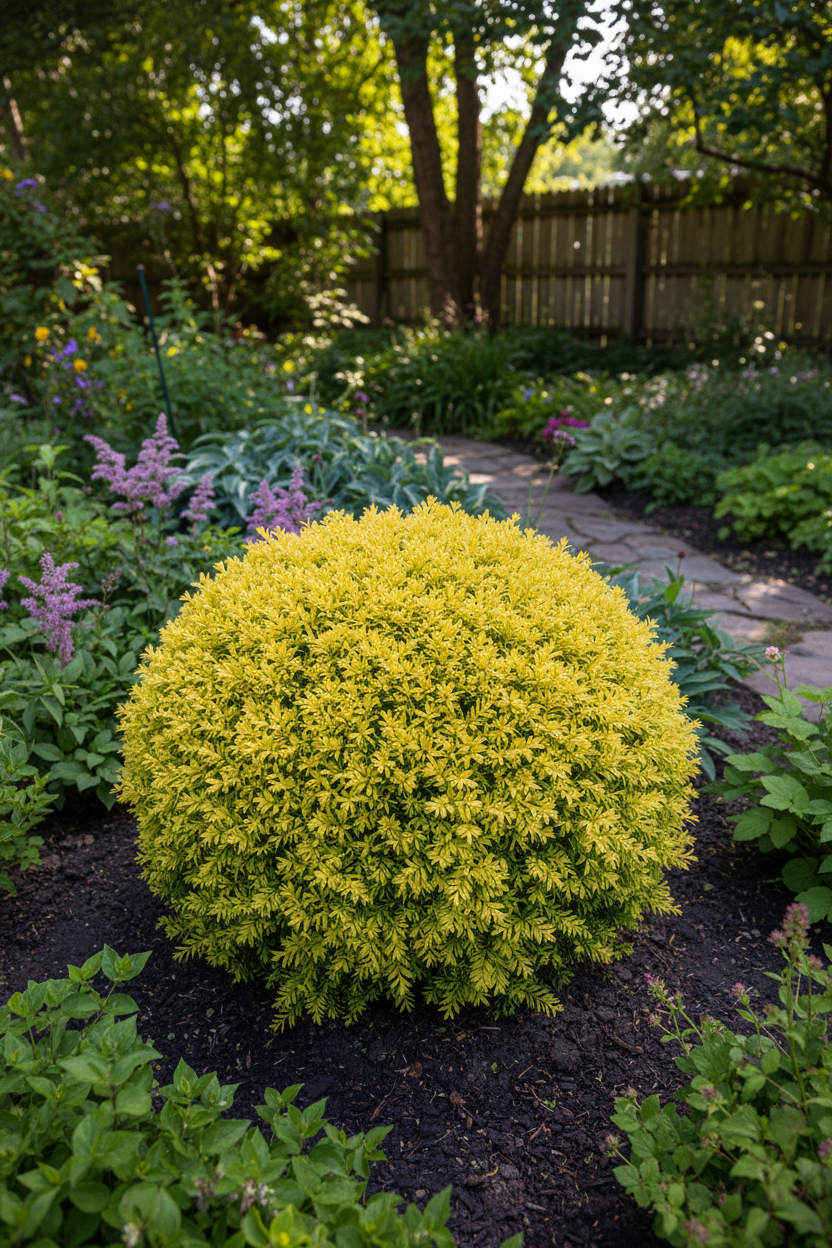 Anna's Magic Ball Arborvitae compact golden globe shrub
