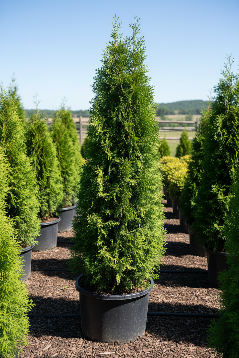 Emerald Green Arborvitae 6-7 feet tall narrow pyramidal evergreen