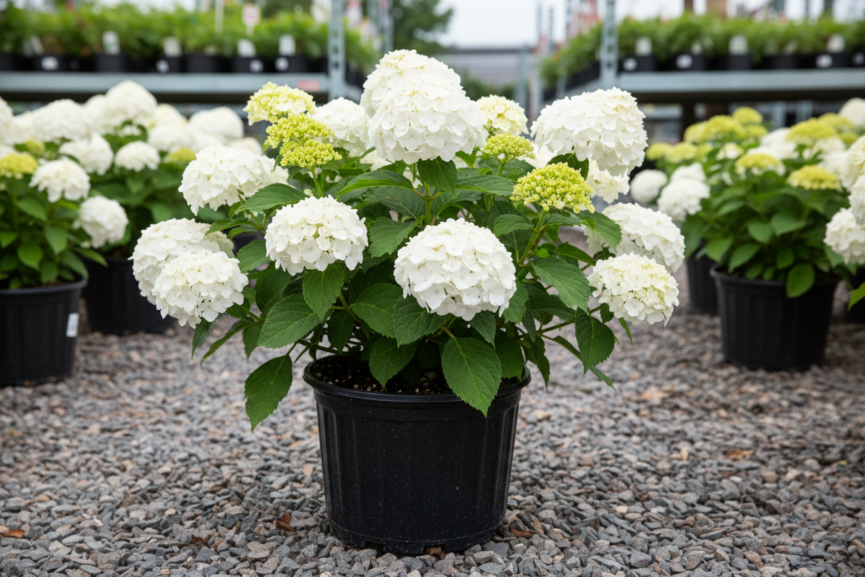 Invincibelle Wee White Smooth Hydrangea nursery stock photo