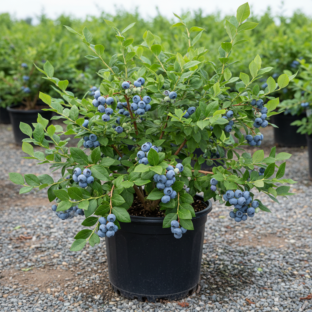 Georgia Gem blueberry bush in 3-gallon nursery container