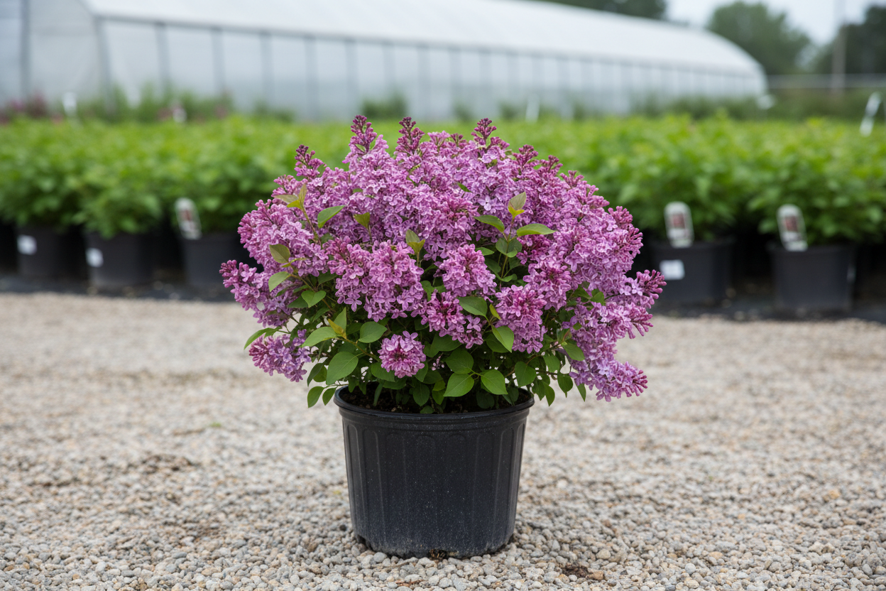 Baby Kim® Lilac nursery stock with gravel yard background