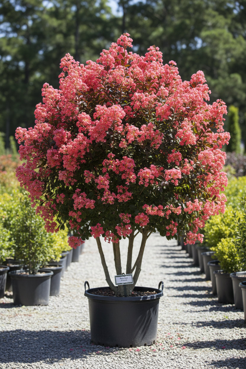 Crape Myrtle COUNTRY RED light red blooms nursery stock