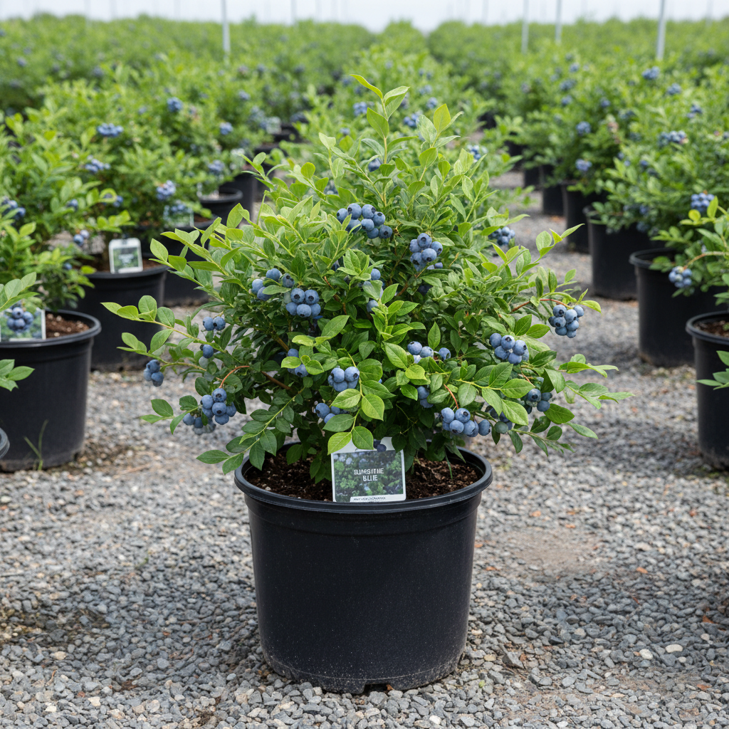 Sunshine Blue blueberry bush in 3-gallon nursery container