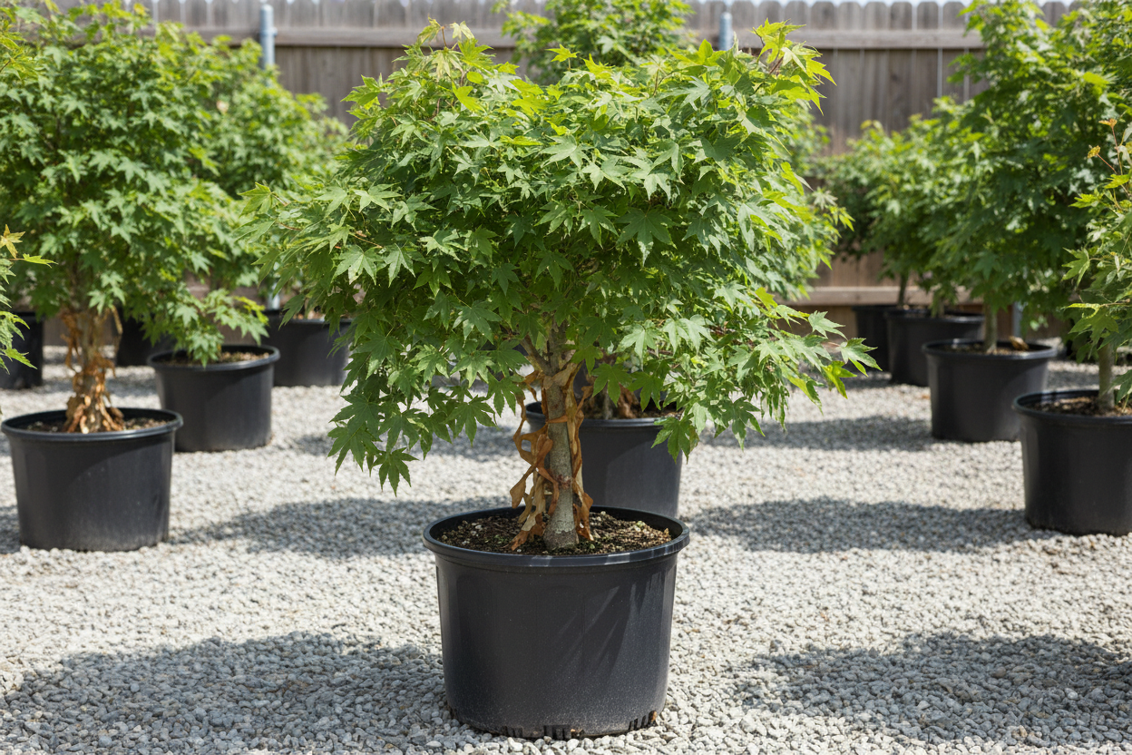 Trident Maple tree nursery stock photo