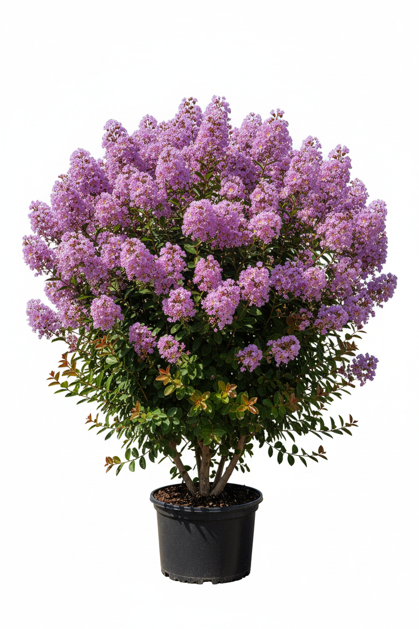 Thunderstruck Lavender Skies Crape Myrtle in nursery container with lavender-purple blooms