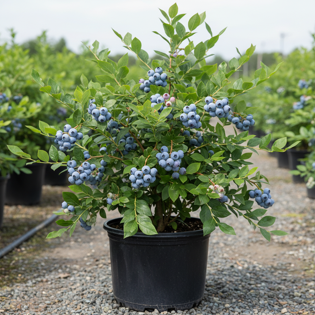 Climax blueberry bush in 3-gallon nursery container