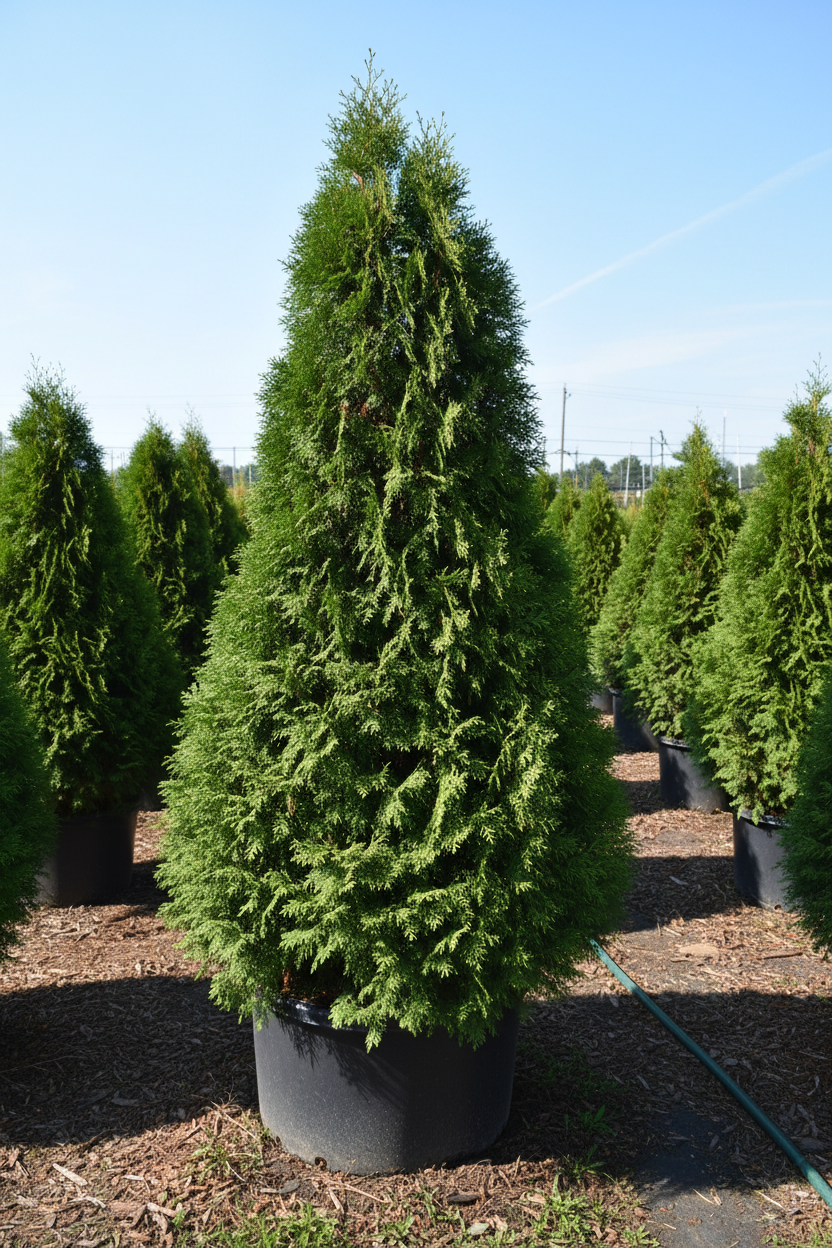 Arborvitae Spring Grove broad pyramidal evergreen in nursery container