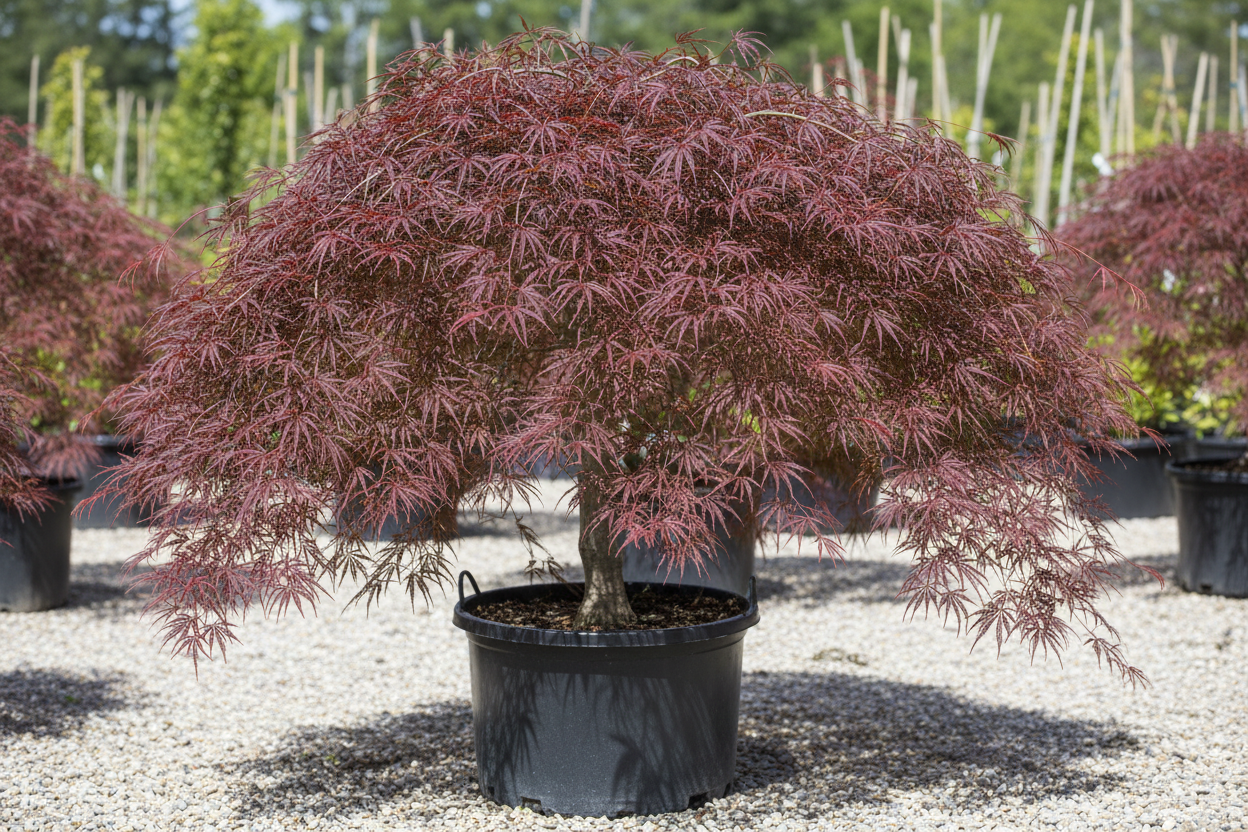 Red Select Weeping Japanese Maple nursery stock photo